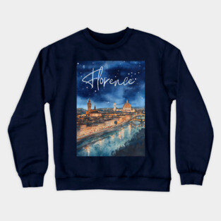 Florence Italy Watercolor Skyline – Arno River at Night Print Crewneck Sweatshirt
