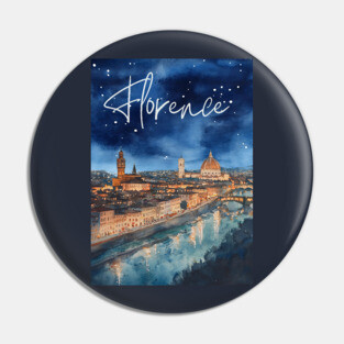 Florence Italy Watercolor Skyline – Arno River at Night Print Pin