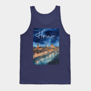 Florence Italy Watercolor Skyline – Arno River at Night Print Tank Top