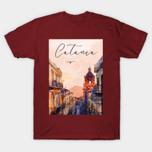 Catania Sicily Watercolor Print – Italian Seaside Travel Art T-Shirt