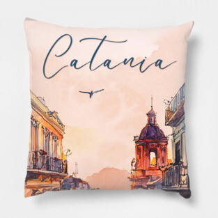 Catania Sicily Watercolor Print – Italian Seaside Travel Art Pillow