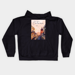 Catania Sicily Watercolor Print – Italian Seaside Travel Art Kids Hoodie