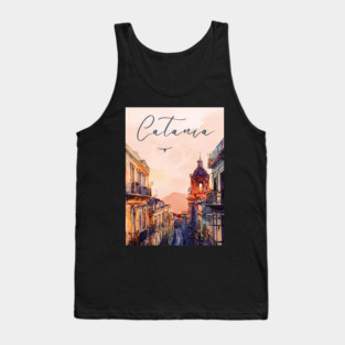 Catania Sicily Watercolor Print – Italian Seaside Travel Art Tank Top