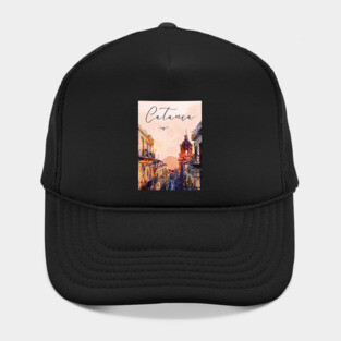 Catania Sicily Watercolor Print – Italian Seaside Travel Art Hat