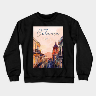 Catania Sicily Watercolor Print – Italian Seaside Travel Art Crewneck Sweatshirt