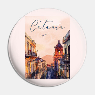 Catania Sicily Watercolor Print – Italian Seaside Travel Art Pin