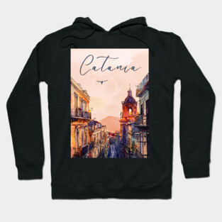 Catania Sicily Watercolor Print – Italian Seaside Travel Art Hoodie