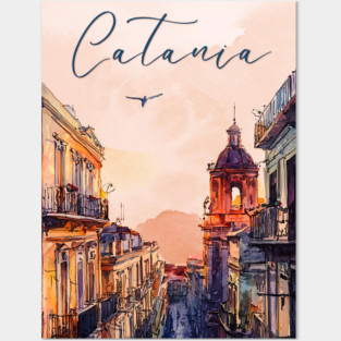 Catania Sicily Watercolor Print – Italian Seaside Travel Art Posters and Art