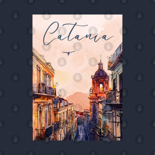 Catania Sicily Watercolor Print – Italian Seaside Travel Art by TuncGK