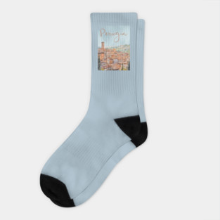 Perugia Italy Watercolor Poster – Tuscany Travel Wall Art Socks