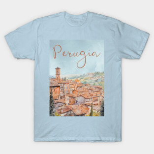 Perugia Italy Watercolor Poster – Tuscany Travel Wall Art T-Shirt