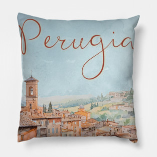 Perugia Italy Watercolor Poster – Tuscany Travel Wall Art Pillow