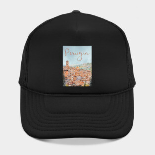 Perugia Italy Watercolor Poster – Tuscany Travel Wall Art Hat