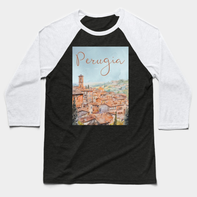 Perugia Italy Watercolor Poster – Tuscany Travel Wall Art Baseball T-Shirt by TuncGK