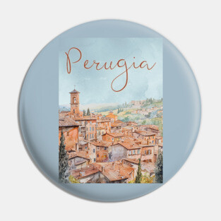 Perugia Italy Watercolor Poster – Tuscany Travel Wall Art Pin