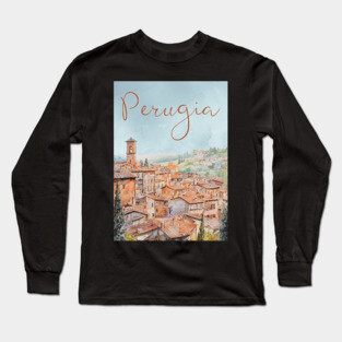 Perugia Italy Watercolor Poster – Tuscany Travel Wall Art Long Sleeve T-Shirt