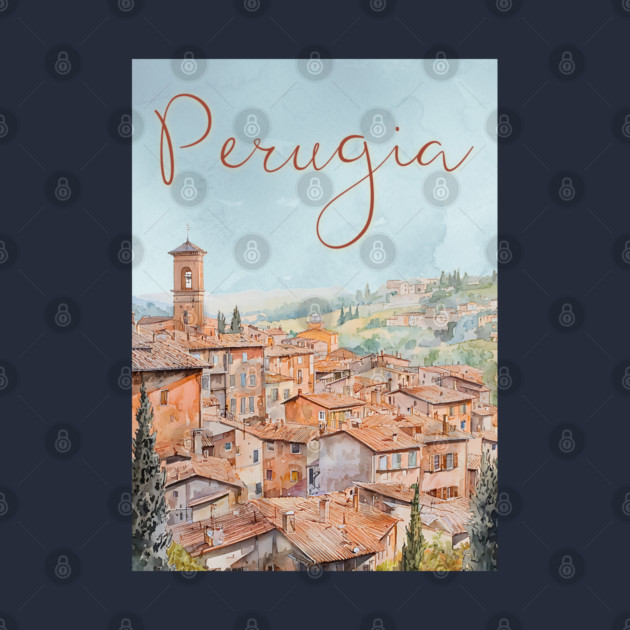 Perugia Italy Watercolor Poster – Tuscany Travel Wall Art by TuncGK