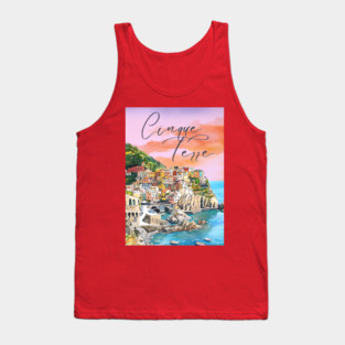 Cinque Terre Italy Watercolor Poster – Colorful Mediterranean Seaside Art Tank Top
