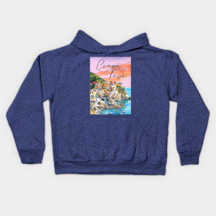 Cinque Terre Italy Watercolor Poster – Colorful Mediterranean Seaside Art Kids Hoodie