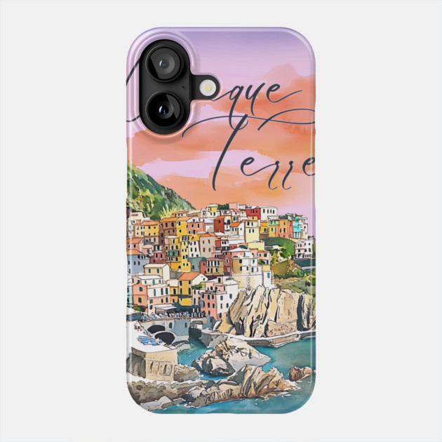 Cinque Terre Italy Watercolor Poster – Colorful Mediterranean Seaside Art Phone Case by TuncGK