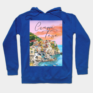 Cinque Terre Italy Watercolor Poster – Colorful Mediterranean Seaside Art Hoodie