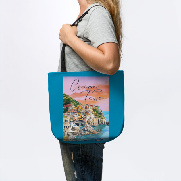 Cinque Terre Italy Watercolor Poster – Colorful Mediterranean Seaside Art by TuncGK