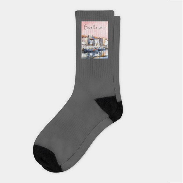 Bordeaux France Watercolor Art – European Travel City Poster Socks by TuncGK