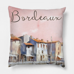 Bordeaux France Watercolor Art – European Travel City Poster Pillow
