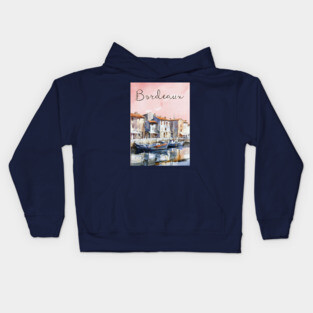 Bordeaux France Watercolor Art – European Travel City Poster Kids Hoodie