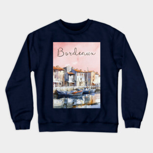 Bordeaux France Watercolor Art – European Travel City Poster Crewneck Sweatshirt