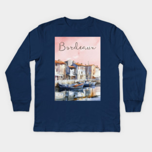 Bordeaux France Watercolor Art – European Travel City Poster Kids Long Sleeve T-Shirt