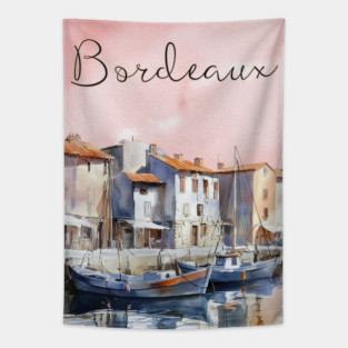 Bordeaux France Watercolor Art – European Travel City Poster Tapestry