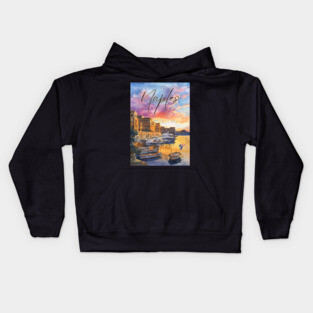 Naples Italy Coastal Sunset Print – Mediterranean Travel Art Kids Hoodie