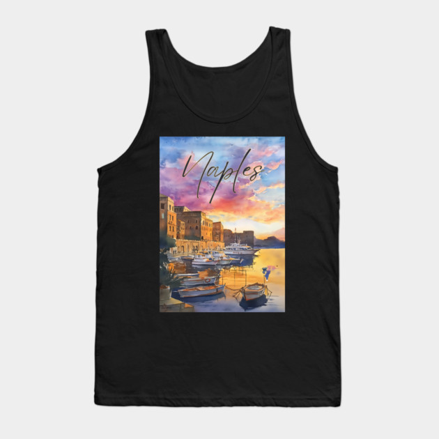 Naples Italy Coastal Sunset Print – Mediterranean Travel Art Tank Top by TuncGK