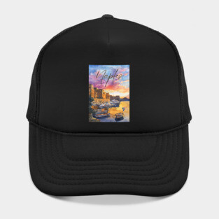 Naples Italy Coastal Sunset Print – Mediterranean Travel Art Hat