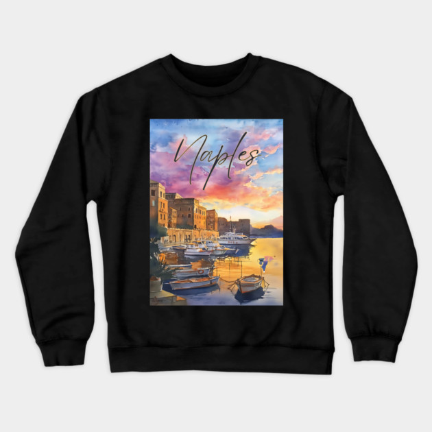 Naples Italy Coastal Sunset Print – Mediterranean Travel Art Crewneck Sweatshirt by TuncGK
