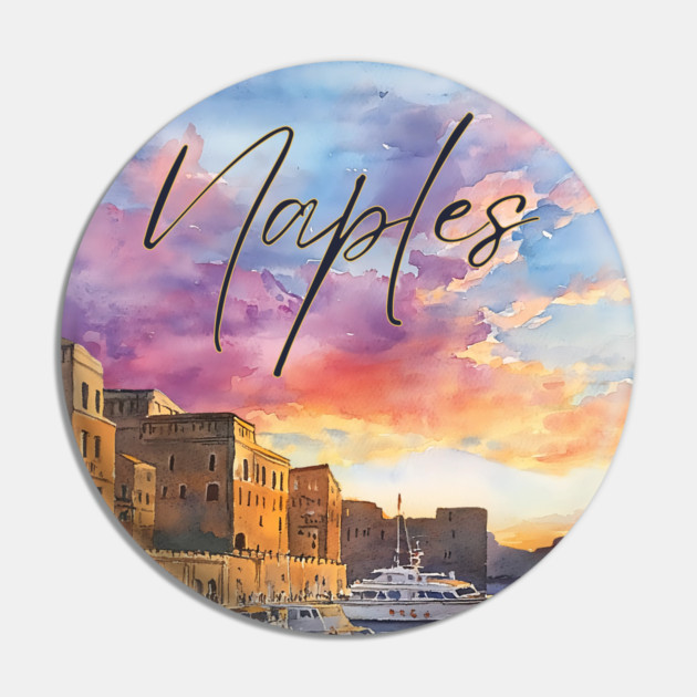 Naples Italy Coastal Sunset Print – Mediterranean Travel Art Pin by TuncGK