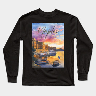 Naples Italy Coastal Sunset Print – Mediterranean Travel Art Long Sleeve T-Shirt