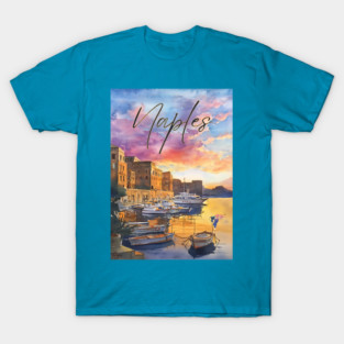 Naples Italy Coastal Sunset Print – Mediterranean Travel Art T-Shirt