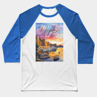 Naples Italy Coastal Sunset Print – Mediterranean Travel Art Baseball T-Shirt