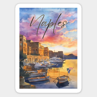 Naples Italy Coastal Sunset Print – Mediterranean Travel Art Sticker