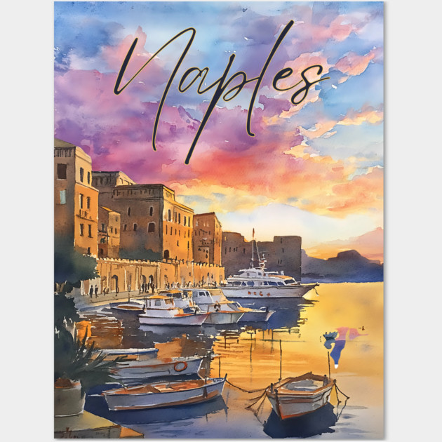 Naples Italy Coastal Sunset Print – Mediterranean Travel Art Wall Art by TuncGK