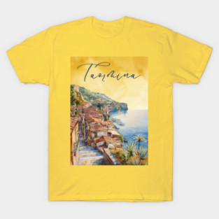 Taormina Sicily Watercolor Print – Scenic Italian Travel Poster T-Shirt