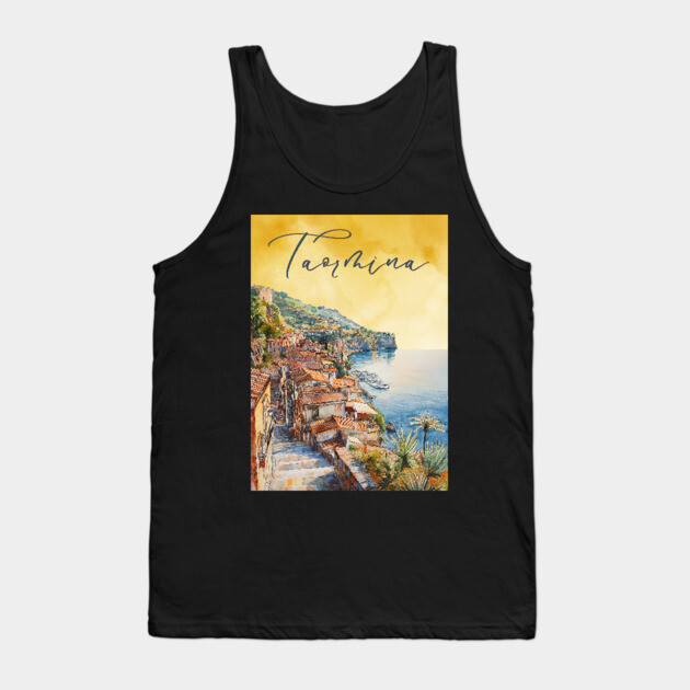 Taormina Sicily Watercolor Print – Scenic Italian Travel Poster Tank Top by TuncGK