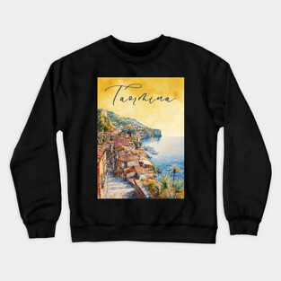 Taormina Sicily Watercolor Print – Scenic Italian Travel Poster Crewneck Sweatshirt