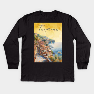 Taormina Sicily Watercolor Print – Scenic Italian Travel Poster Kids Long Sleeve T-Shirt
