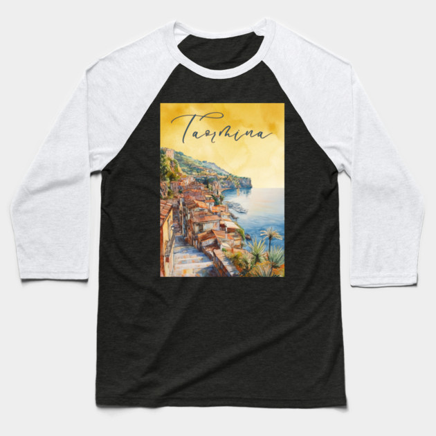 Taormina Sicily Watercolor Print – Scenic Italian Travel Poster Baseball T-Shirt by TuncGK