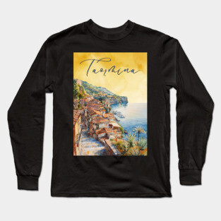 Taormina Sicily Watercolor Print – Scenic Italian Travel Poster Long Sleeve T-Shirt