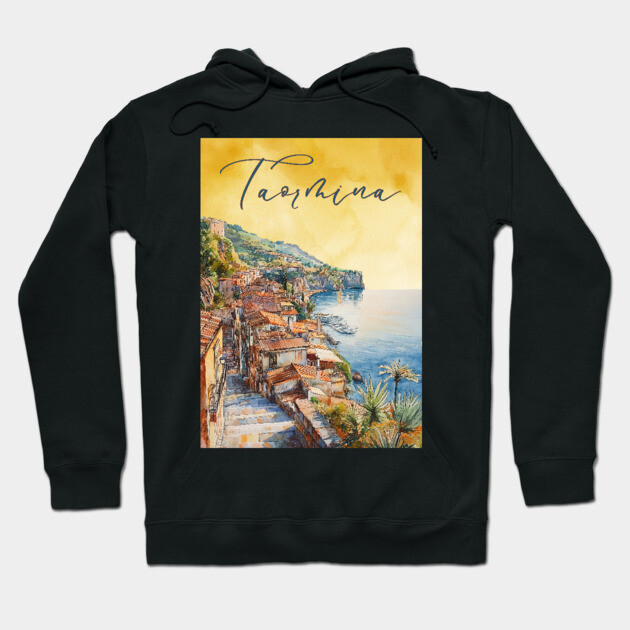 Taormina Sicily Watercolor Print – Scenic Italian Travel Poster Hoodie by TuncGK