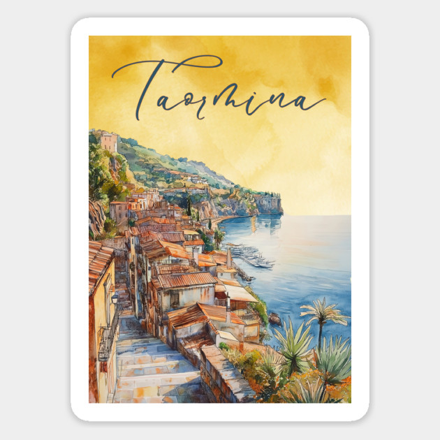 Taormina Sicily Watercolor Print – Scenic Italian Travel Poster Magnet by TuncGK